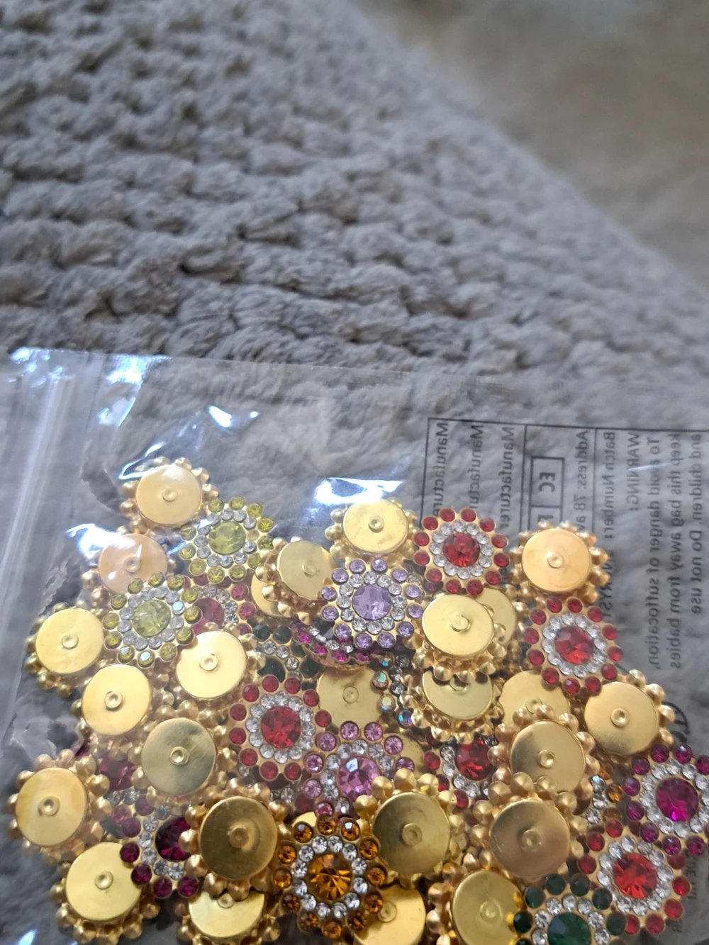 Gold-Tone Multicolor Rhinestone Floral Embellishments